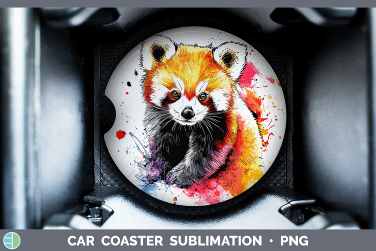 Watercolor Splash Red Panda Car Coaster Sublimation Designs
