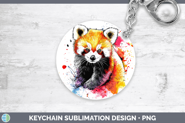 Watercolor Splash Red Panda Keychain Sublimation Keyring Des