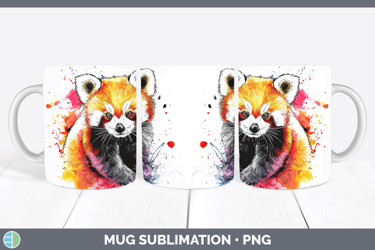 Watercolor Splash Red Panda Mug Wrap Sublimation Coffee Cup
