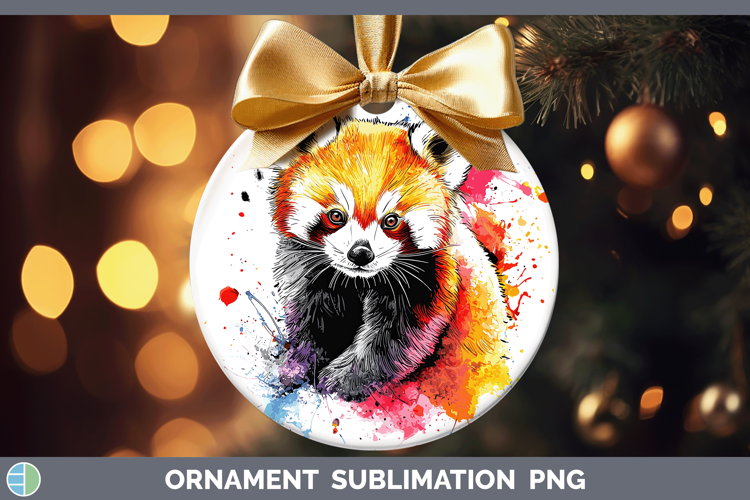 Watercolor Splash Red Panda Ornament Sublimation Bauble Desi