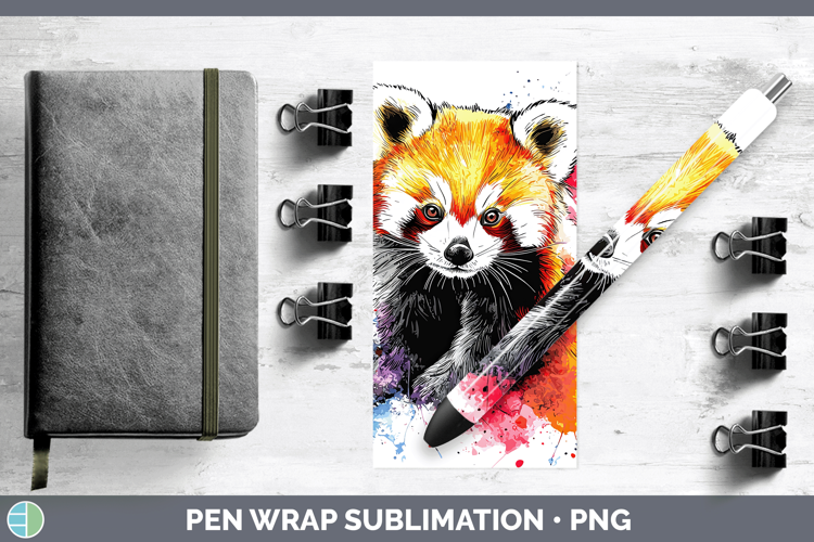 Watercolor Splash Red Panda Pen Wrap Sublimation Pen Designs