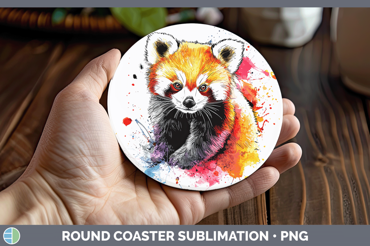 Watercolor Splash Red Panda Round Coaster Sublimation Coaste