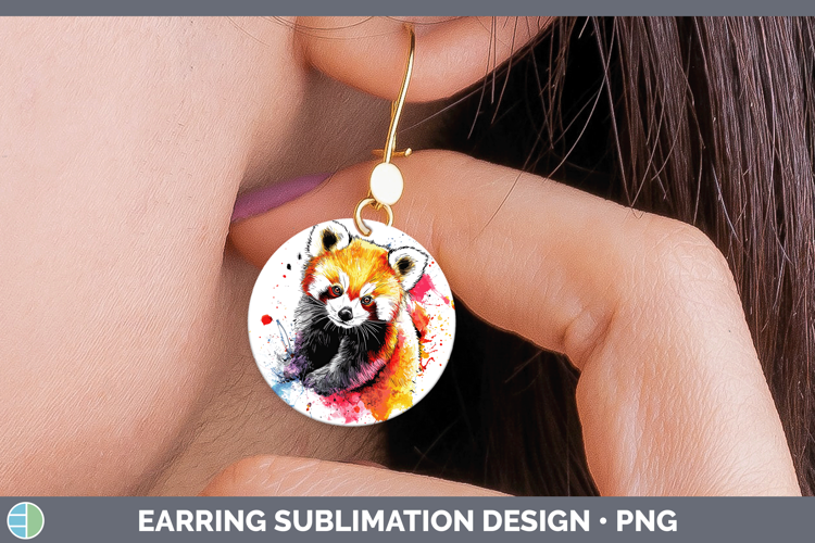 Watercolor Splash Red Panda Round Earrings Sublimation Earri