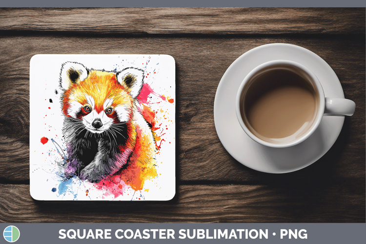 Watercolor Splash Red Panda Square Coaster Sublimation Coast