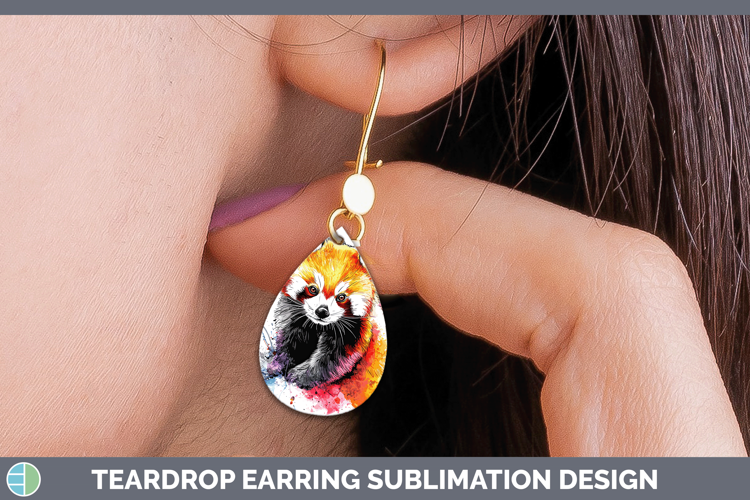 Watercolor Splash Red Panda Teardrop Earrings Sublimation Ea
