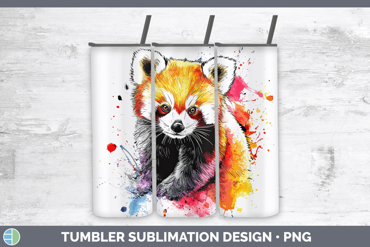 Watercolor Splash Red Panda Tumbler Sublimation 20 oz Skinny