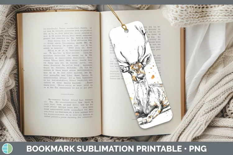 Watercolor Splash Reindeer Bookmark Sublimation Printable De