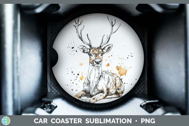 Watercolor Splash Reindeer Car Coaster Sublimation Designs