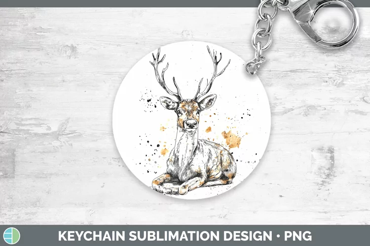 Watercolor Splash Reindeer Keychain Sublimation Keyring Desi