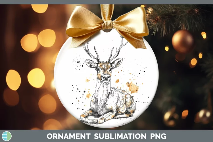 Watercolor Splash Reindeer Ornament Sublimation Bauble Desig