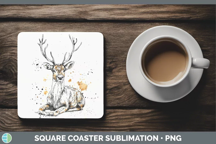 Watercolor Splash Reindeer Square Coaster Sublimation Coaste