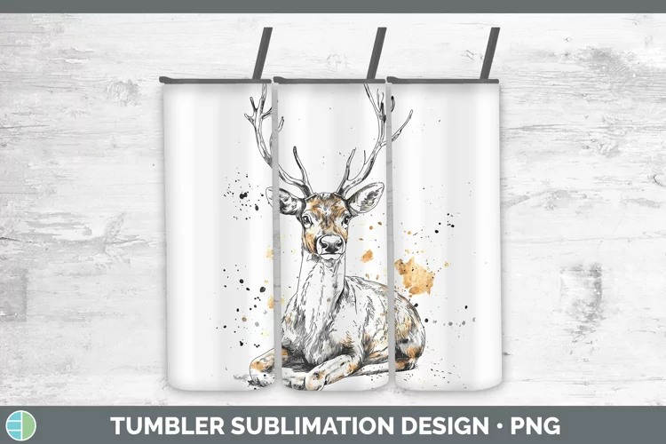 Watercolor Splash Reindeer Tumbler Sublimation 20 oz Skinny