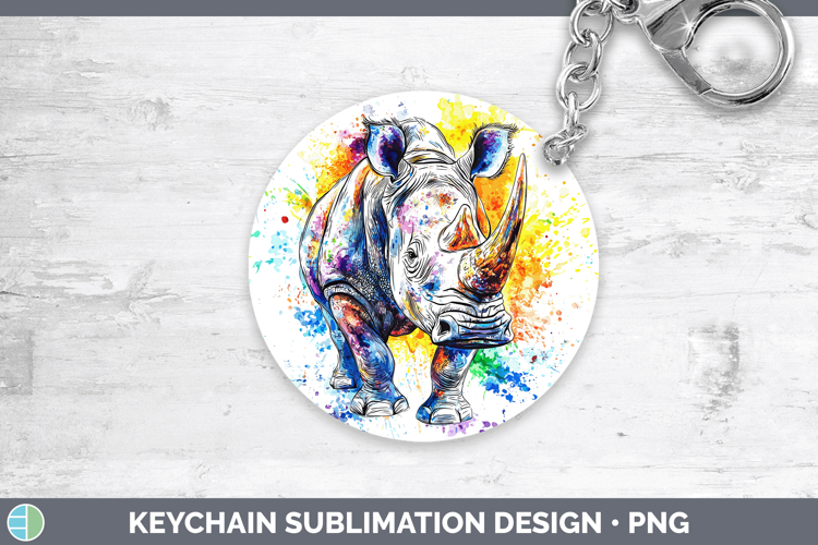 Watercolor Splash Rhino Keychain Sublimation Keyring Designs