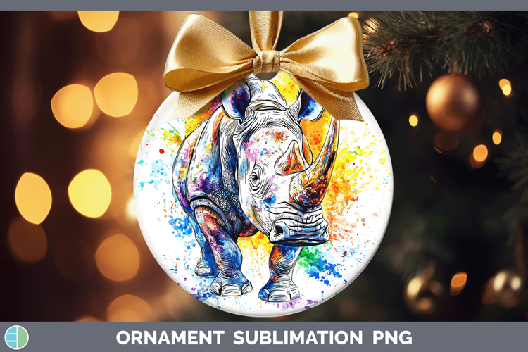 Watercolor Splash Rhino Ornament Sublimation Bauble Designs