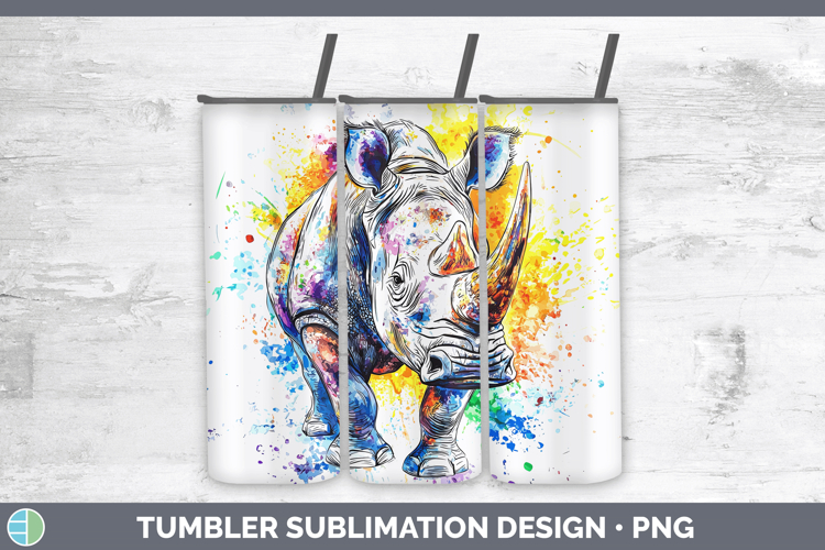 Watercolor Splash Rhino Tumbler Sublimation 20 oz Skinny Tum