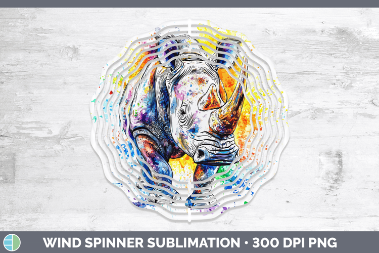 Watercolor Splash Rhino Wind Spinner Sublimation Spinner Des