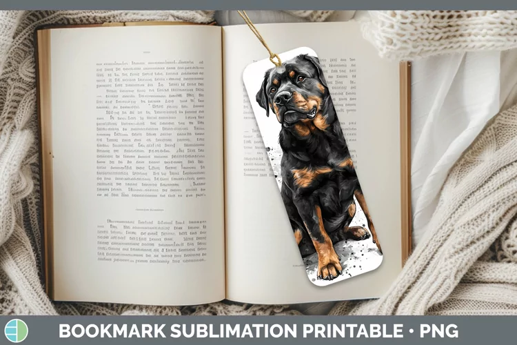 Watercolor Splash Rottweiler Bookmark Sublimation Printable
