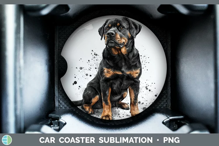 Watercolor Splash Rottweiler Car Coaster Sublimation Design
