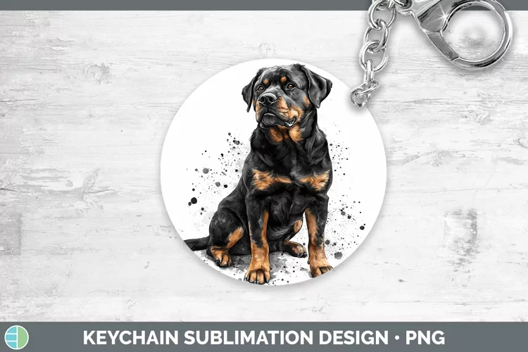 Watercolor Splash Rottweiler Keychain Sublimation Keyring De