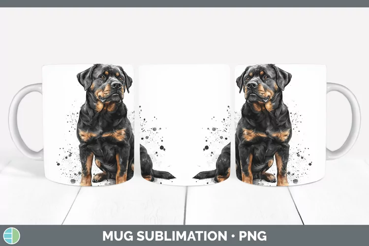 Watercolor Splash Rottweiler Mug Wrap Sublimation Coffee Cup