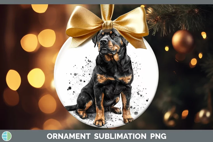 Watercolor Splash Rottweiler Ornament Sublimation Bauble Des