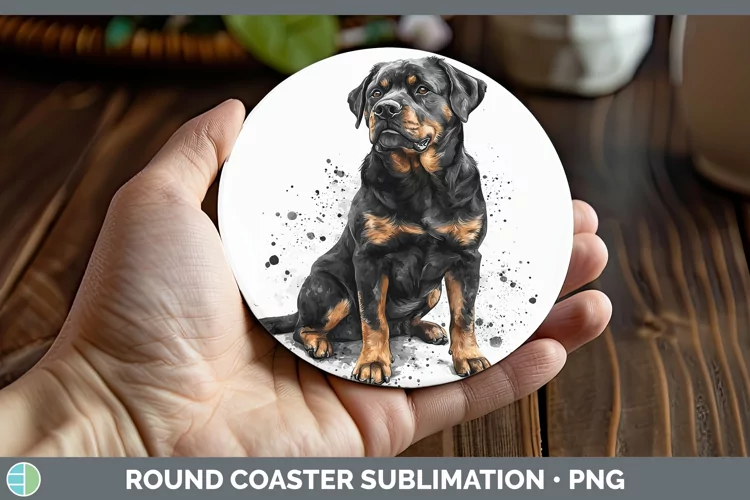 Watercolor Splash Rottweiler Round Coaster Sublimation Coast