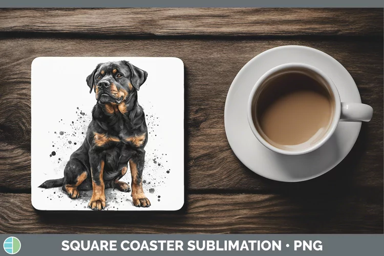 Watercolor Splash Rottweiler Square Coaster Sublimation Coas