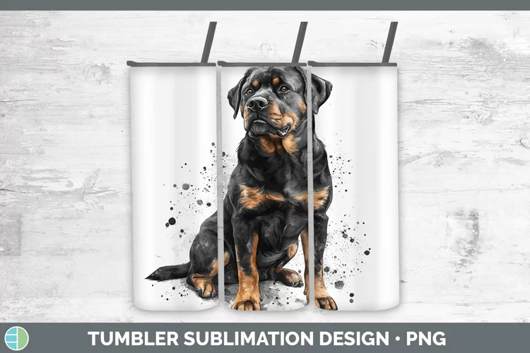 Watercolor Splash Rottweiler Tumbler Sublimation 20 oz Skinn