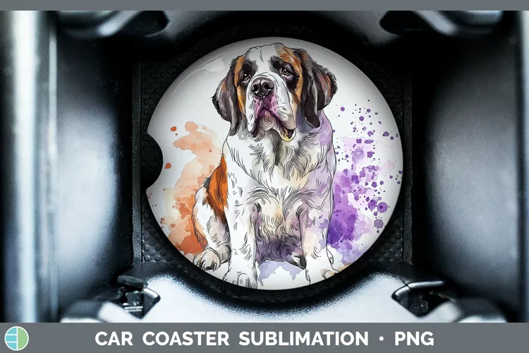 Watercolor Splash Saint Bernard Car Coaster Sublimation Des