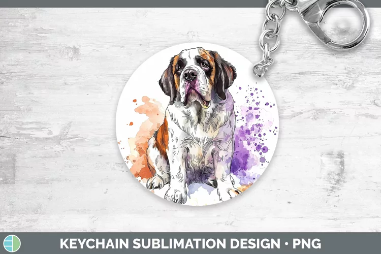 Watercolor Splash Saint Bernard Keychain Sublimation Keyring