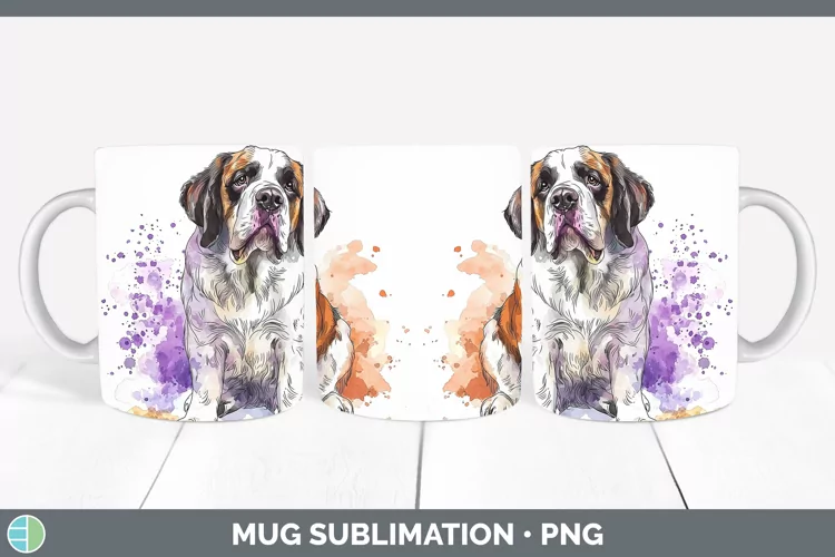 Watercolor Splash Saint Bernard Mug Wrap Sublimation Coffee