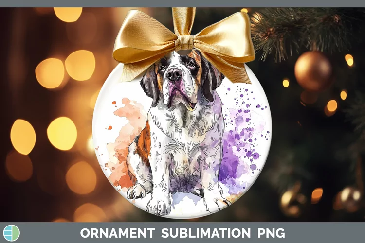 Watercolor Splash Saint Bernard Ornament Sublimation Bauble