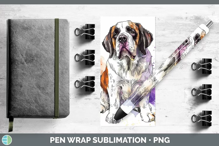 Watercolor Splash Saint Bernard Pen Wrap Sublimation Pen Des