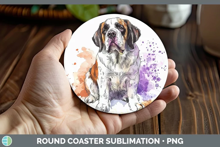 Watercolor Splash Saint Bernard Round Coaster Sublimation Co