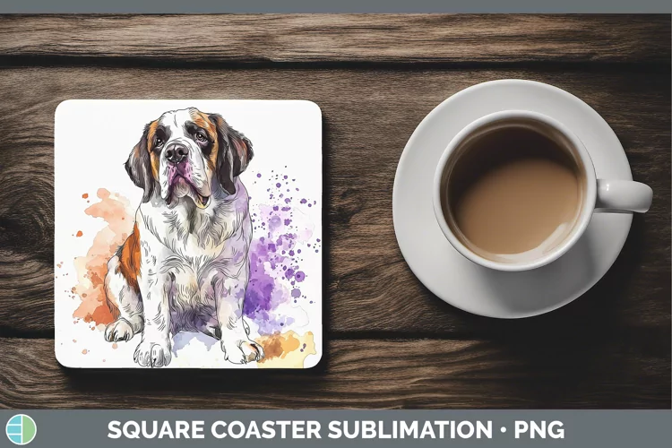 Watercolor Splash Saint Bernard Square Coaster Sublimation C