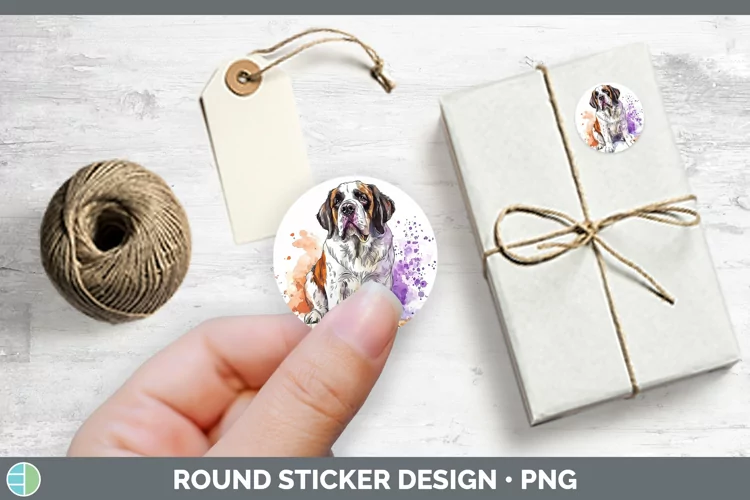 Watercolor Splash Saint Bernard Stickers | Round Labels Desi