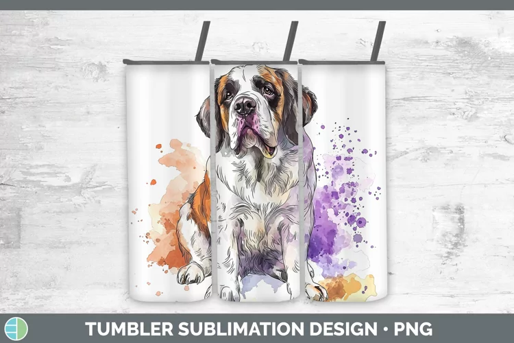 Watercolor Splash Saint Bernard Tumbler Sublimation 20 oz Sk