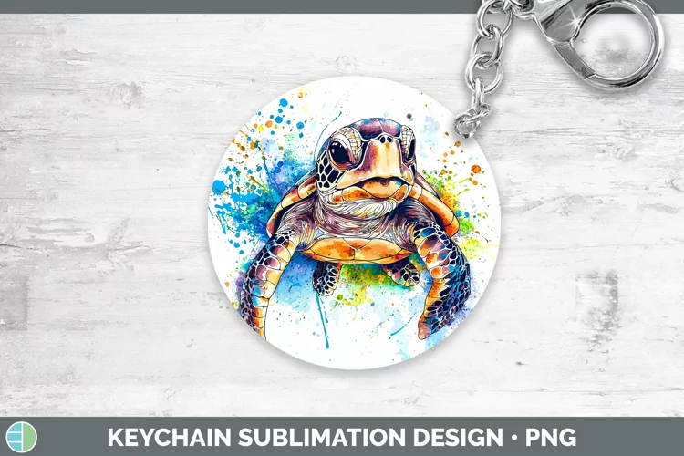 Watercolor Splash Sea Turtle Keychain Sublimation Keyring De
