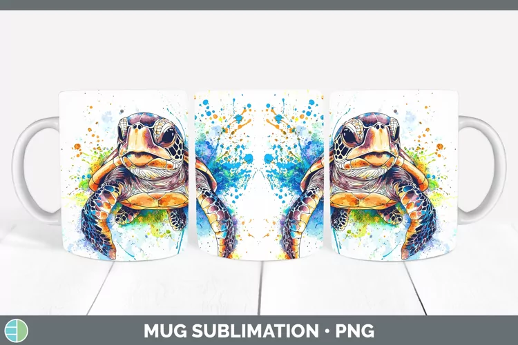 Watercolor Splash Sea Turtle Mug Wrap Sublimation Coffee Cup