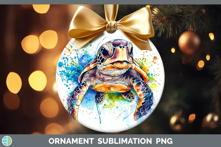 Watercolor Splash Sea Turtle Ornament Sublimation Bauble Des