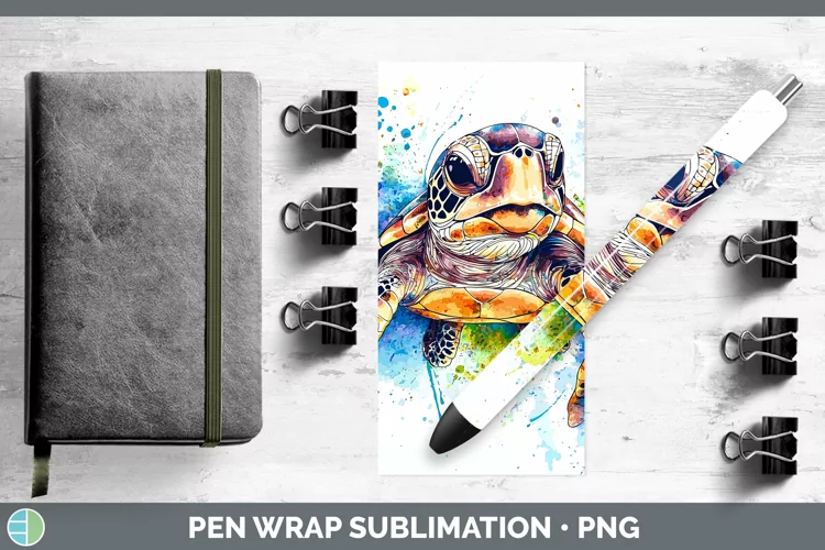 Watercolor Splash Sea Turtle Pen Wrap Sublimation Pen Design