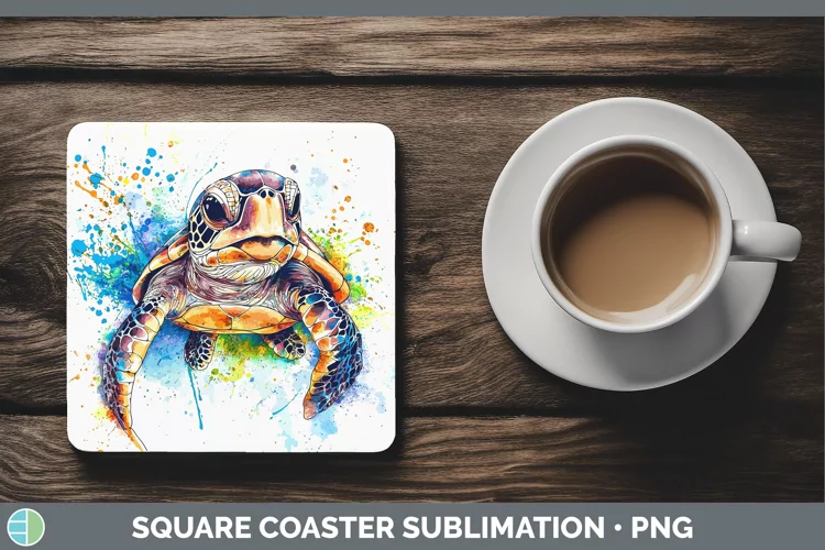 Watercolor Splash Sea Turtle Square Coaster Sublimation Coas