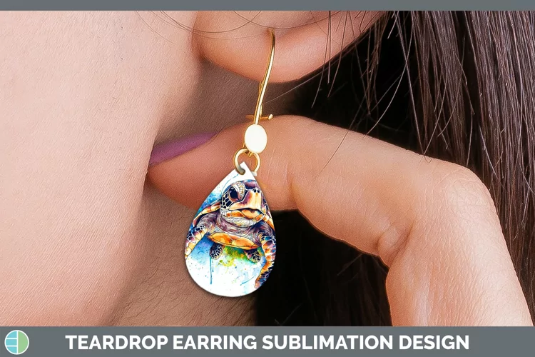 Watercolor Splash Sea Turtle Teardrop Earrings Sublimation E