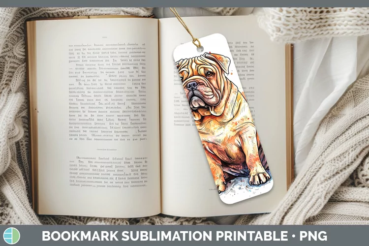 Watercolor Splash Shar Pei Bookmark Sublimation Printable De
