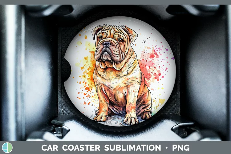 Watercolor Splash Shar Pei Car Coaster Sublimation Designs