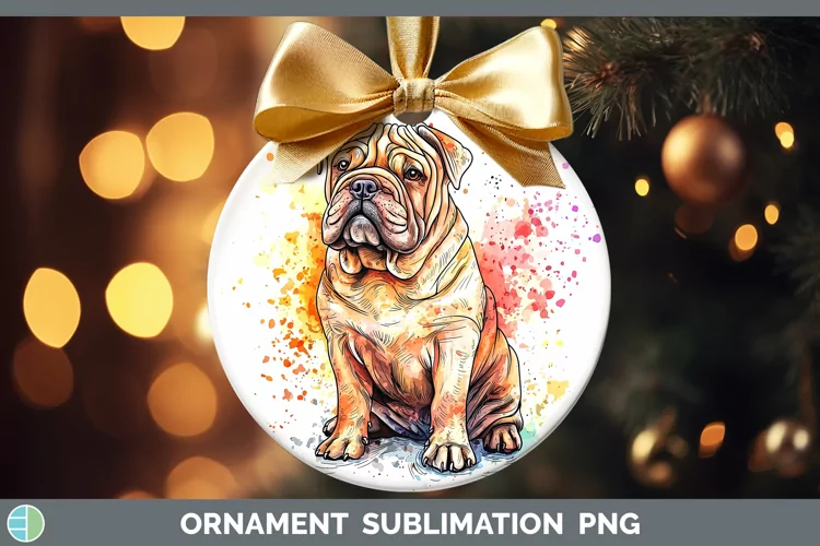 Watercolor Splash Shar Pei Ornament Sublimation Bauble Desig