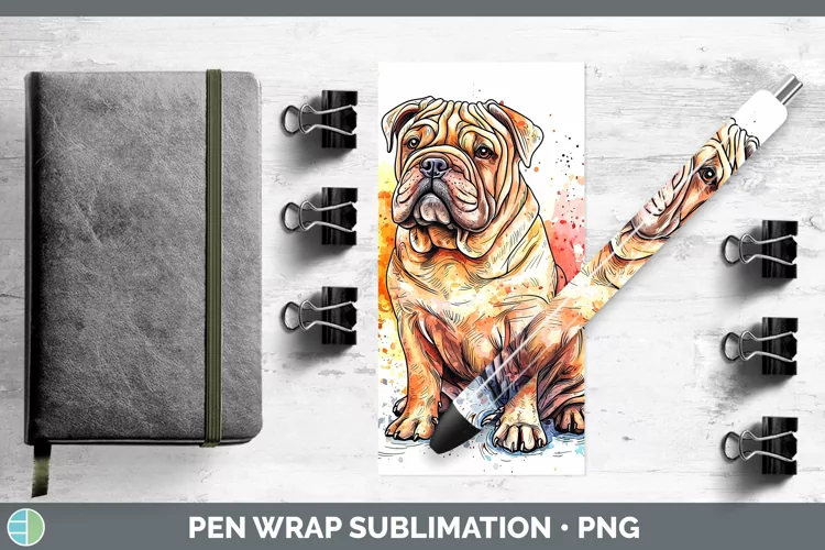 Watercolor Splash Shar Pei Pen Wrap Sublimation Pen Designs