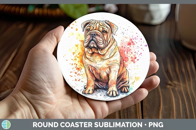 Watercolor Splash Shar Pei Round Coaster Sublimation Coaster