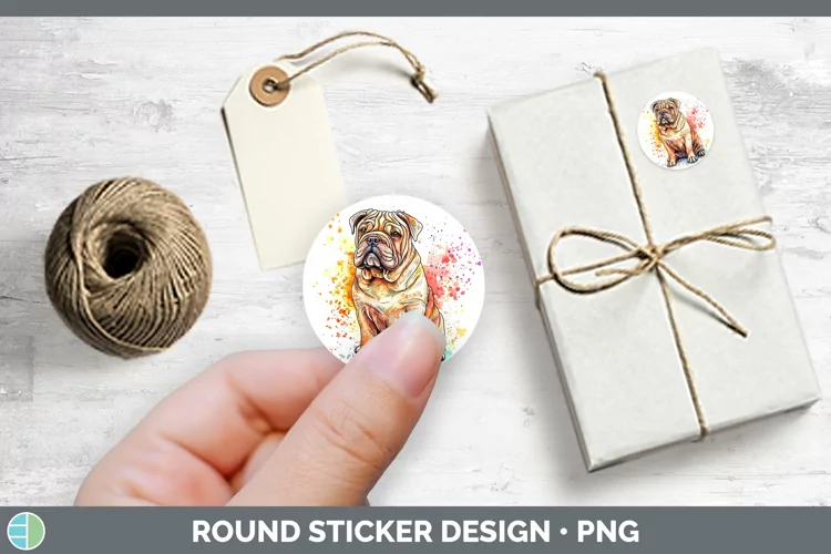 Watercolor Splash Shar Pei Stickers | Round Labels Designs