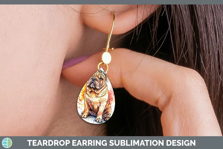 Watercolor Splash Shar Pei Teardrop Earrings Sublimation Ear